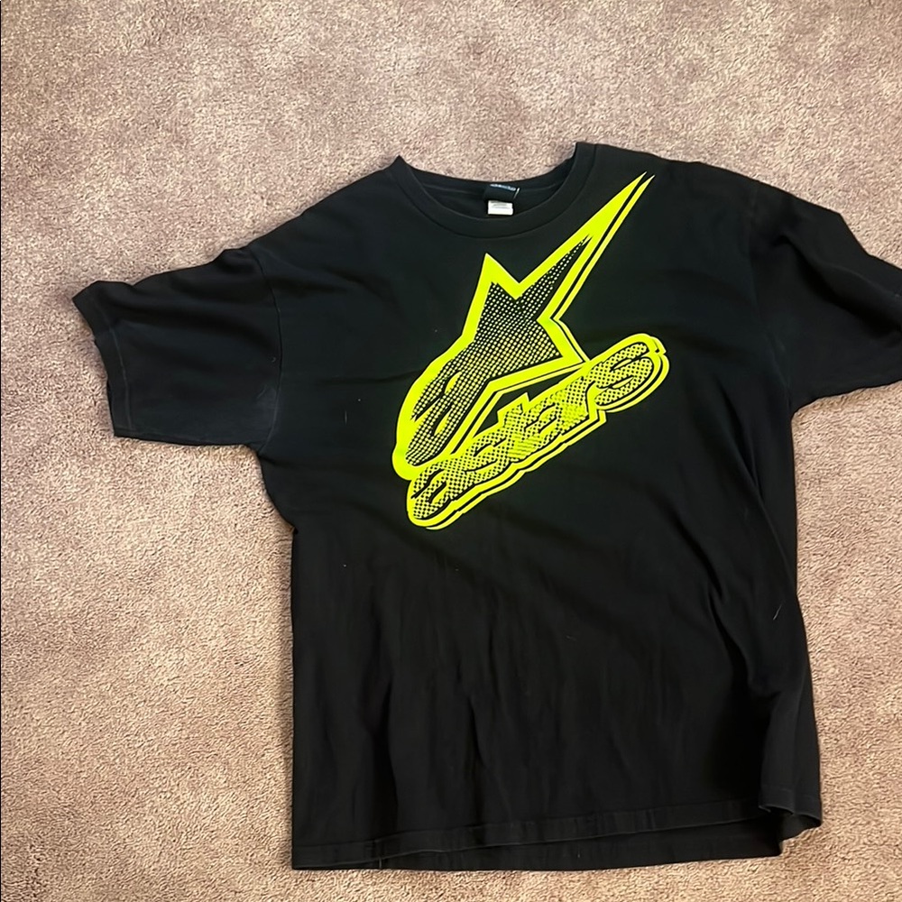 Black Short Sleeve Tee with Neon Yellow Graphic Design